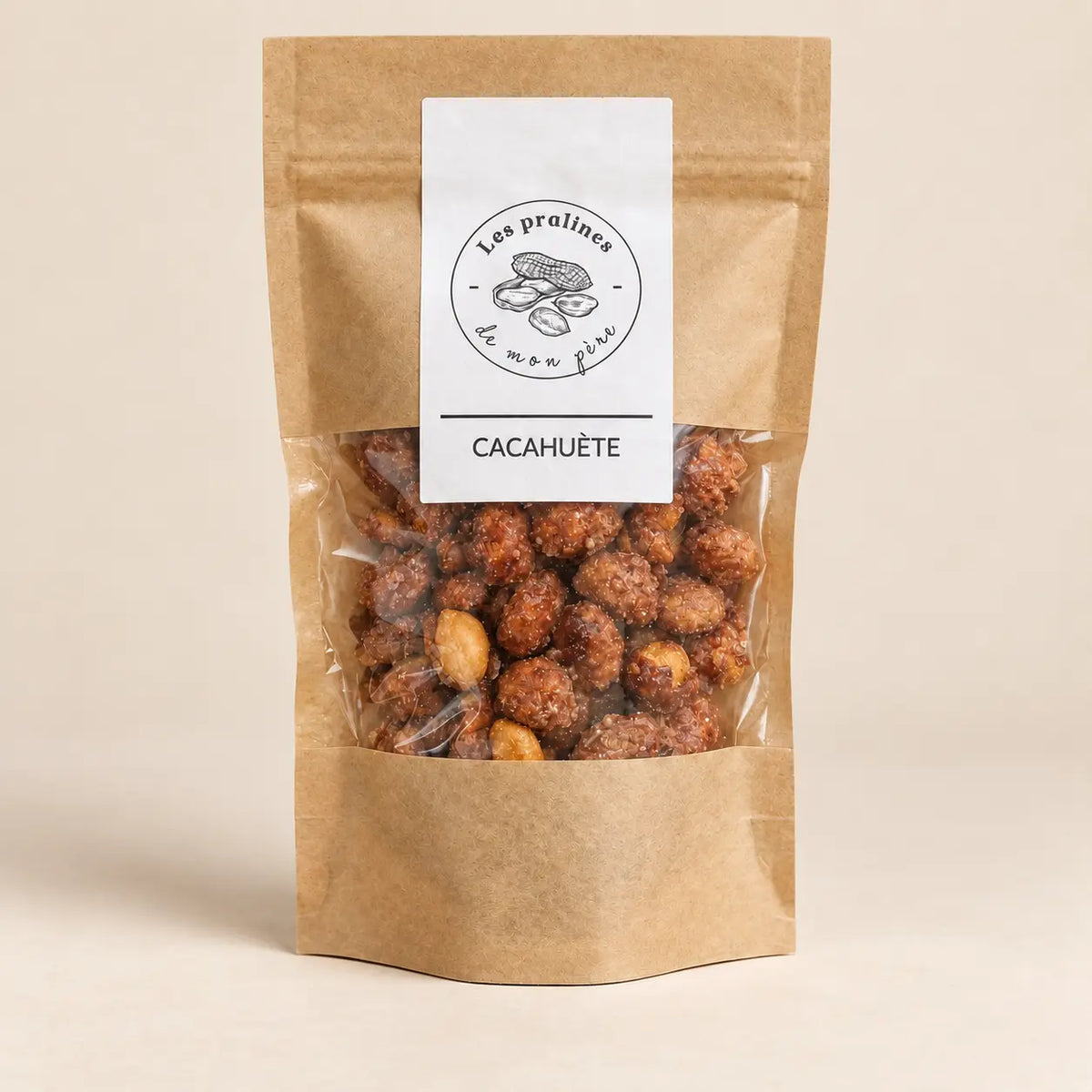 Sachet kraft de cacahuètes caramélisées 120 g Les Pralines de mon père